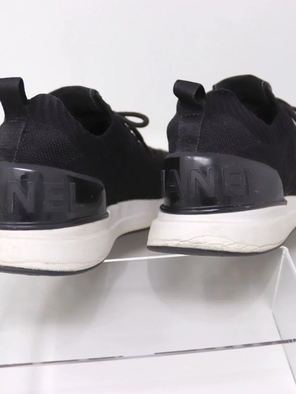 Chanel Tennies 39 Black Fabric Quilted Logo Matelasse Knit Sneakers - Picture 9 of 15